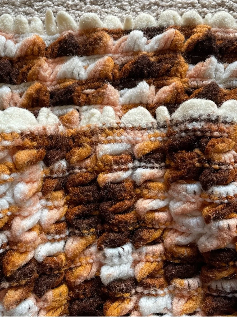 37”-wide, 45”-long Brown, White Lap Blanket Crocheted With Acrylic Yarn